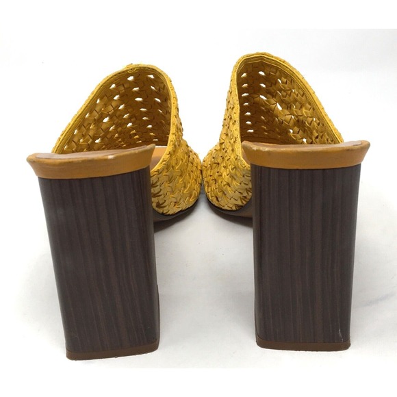 Zara Women's Sz 40 Yellow Braided Woven Faux Leather Slip-On Mule Wedge Sandals - Picture 6 of 7